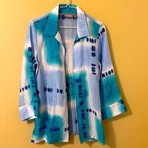 Chicos Open Front Jacket or Coverup Womens Size 0 (Small) Turquoise Blue Shimmer